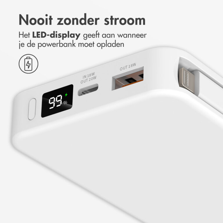 Accezz Powerbank 10.000 mAh met geïntegreerde kabels - Wit - Afbeelding 5