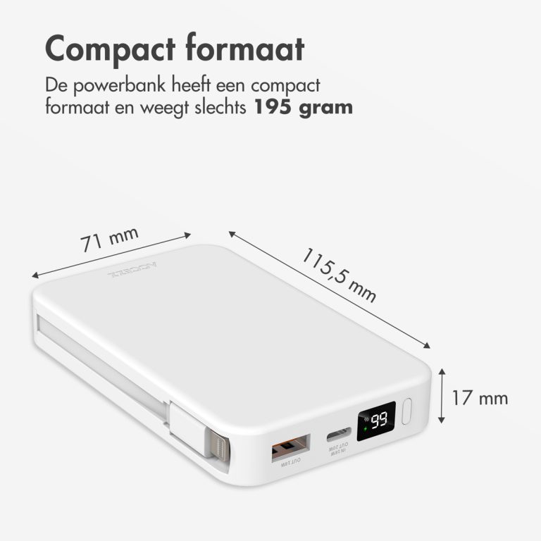 Accezz Powerbank 10.000 mAh met geïntegreerde kabels - Wit - Afbeelding 4