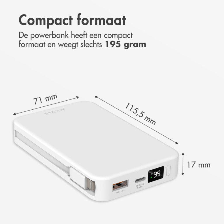 Accezz Powerbank 10.000 mAh met geïntegreerde kabels - Wit - Afbeelding 4