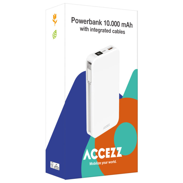 Accezz Powerbank 10.000 mAh met geïntegreerde kabels - Wit - Afbeelding 2