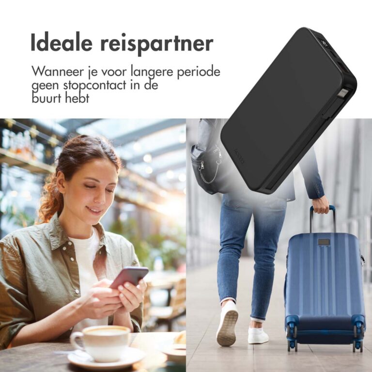 Accezz Powerbank 10.000 mAh met geïntegreerde kabels - Zwart - Afbeelding 4