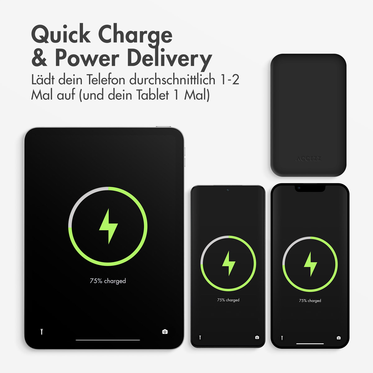 Accezz Powerbank 10.000 mAh met geïntegreerde kabels - Zwart - Afbeelding 6