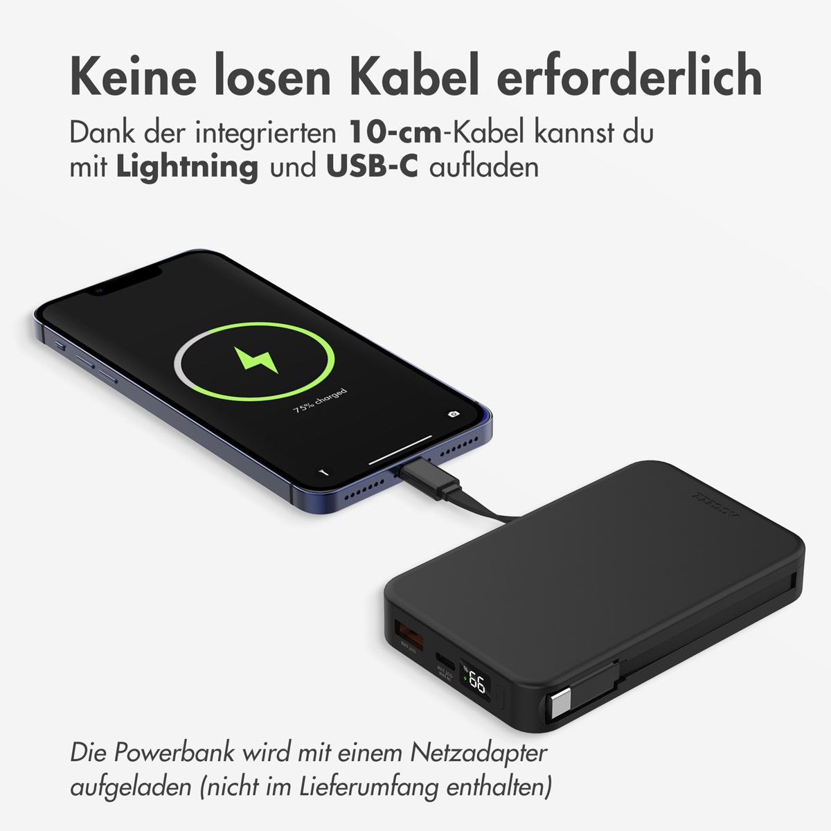 Accezz Powerbank 10.000 mAh met geïntegreerde kabels - Zwart - Afbeelding 7