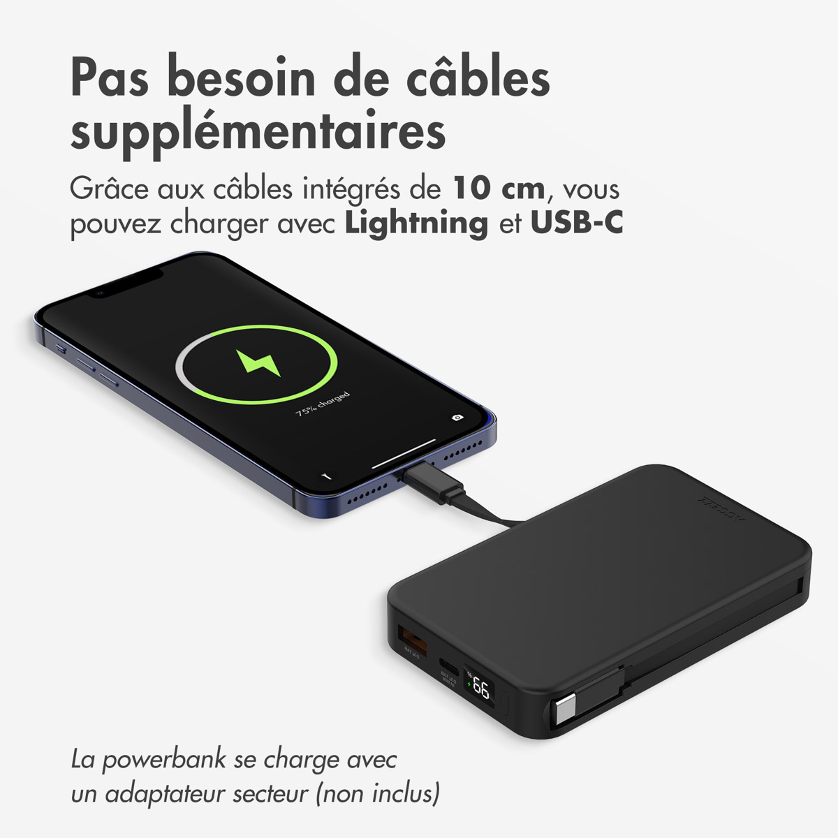 Accezz Powerbank 10.000 mAh met geïntegreerde kabels - Zwart - Afbeelding 8