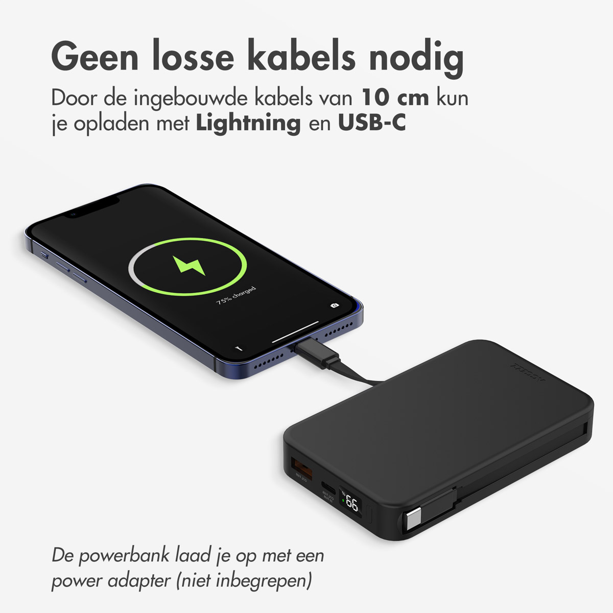 Accezz Powerbank 10.000 mAh met geïntegreerde kabels - Zwart - Afbeelding 9
