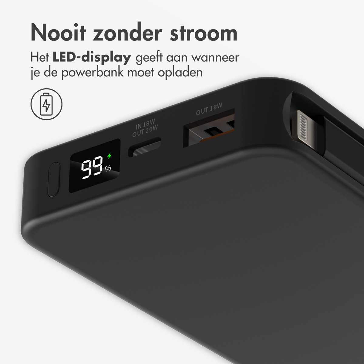 Accezz Powerbank 10.000 mAh met geïntegreerde kabels – Zwart
