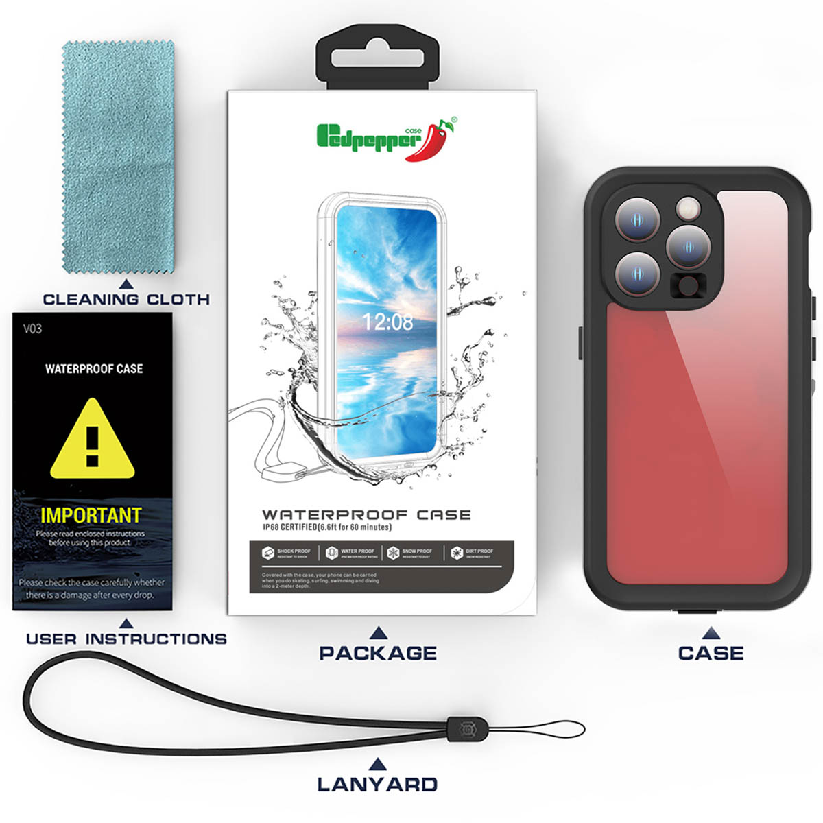 Redpepper Dot Plus Waterproof Backcover Apple iPhone 15 Pro - Zwart - Afbeelding 2