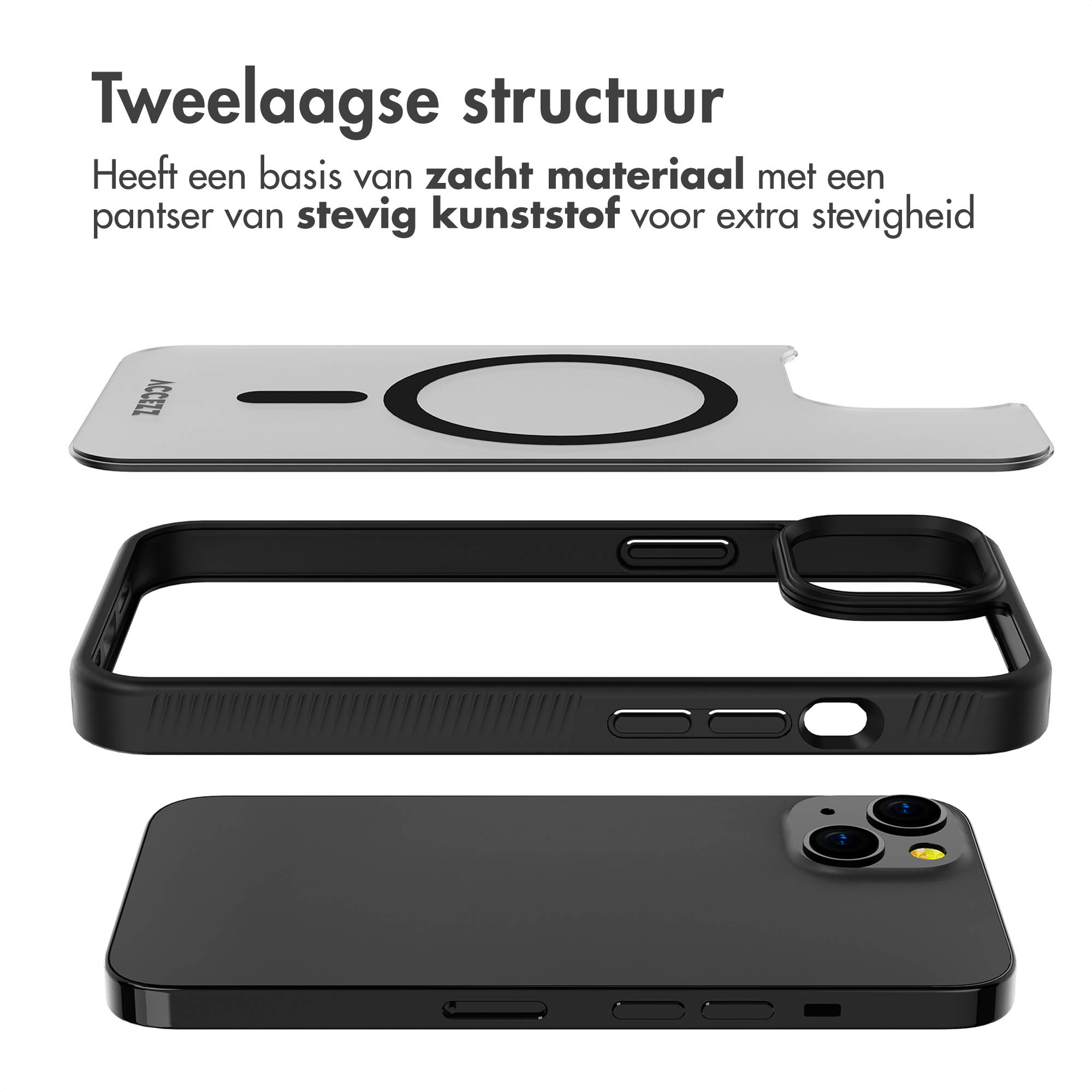 Accezz Rugged Frosted MagSafe Backcover Apple iPhone 13 - Zwart - Afbeelding 7