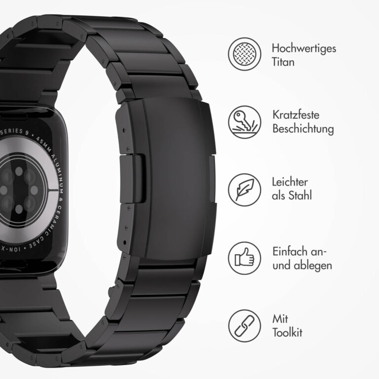 Accezz Mat Titanium bandje Apple Watch Series 1 t/m 9 / SE (38/40/41 mm) | Series 10 (42 mm) - Zwart - Afbeelding 10