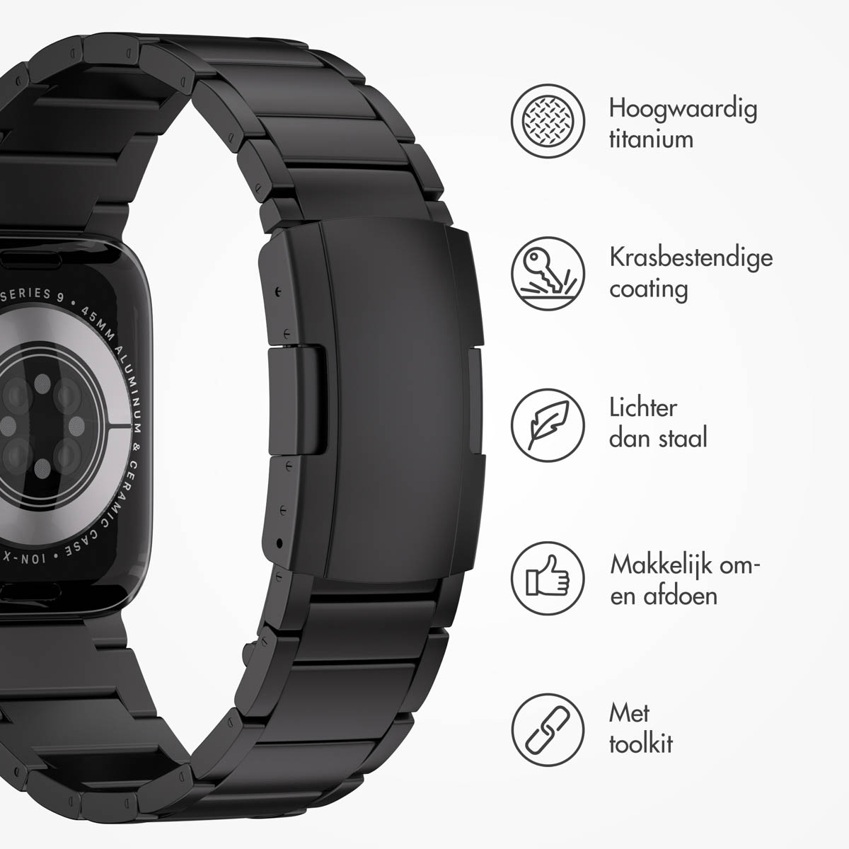 Accezz Mat Titanium bandje Apple Watch Series 1 t/m 9 / SE (38/40/41 mm) | Series 10 / 11 (42 mm) - Zwart - Afbeelding 4