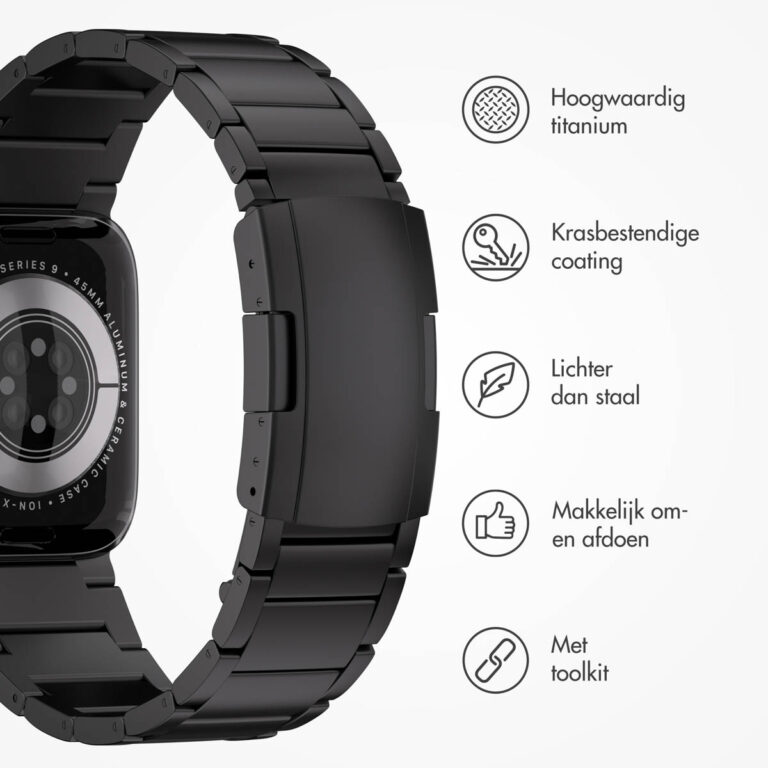 Accezz Mat Titanium bandje Apple Watch Series 1 t/m 9 / SE (38/40/41 mm) | Series 10 (42 mm) - Zwart - Afbeelding 2