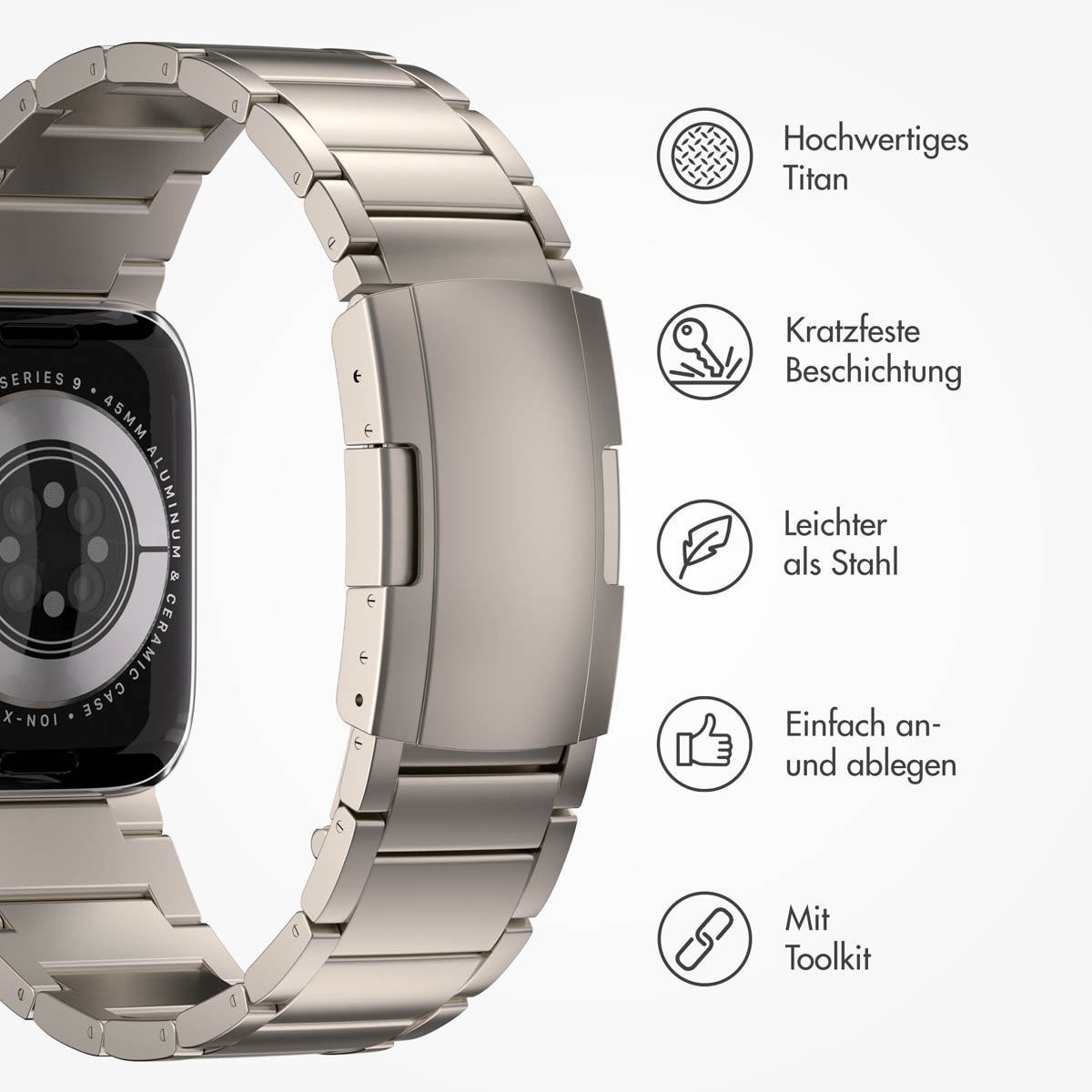 Accezz Mat Titanium bandje Apple Watch Series 1 t/m 9 / SE (38/40/41 mm) | Series 10 / 11 (42 mm) - Titanium - Afbeelding 9
