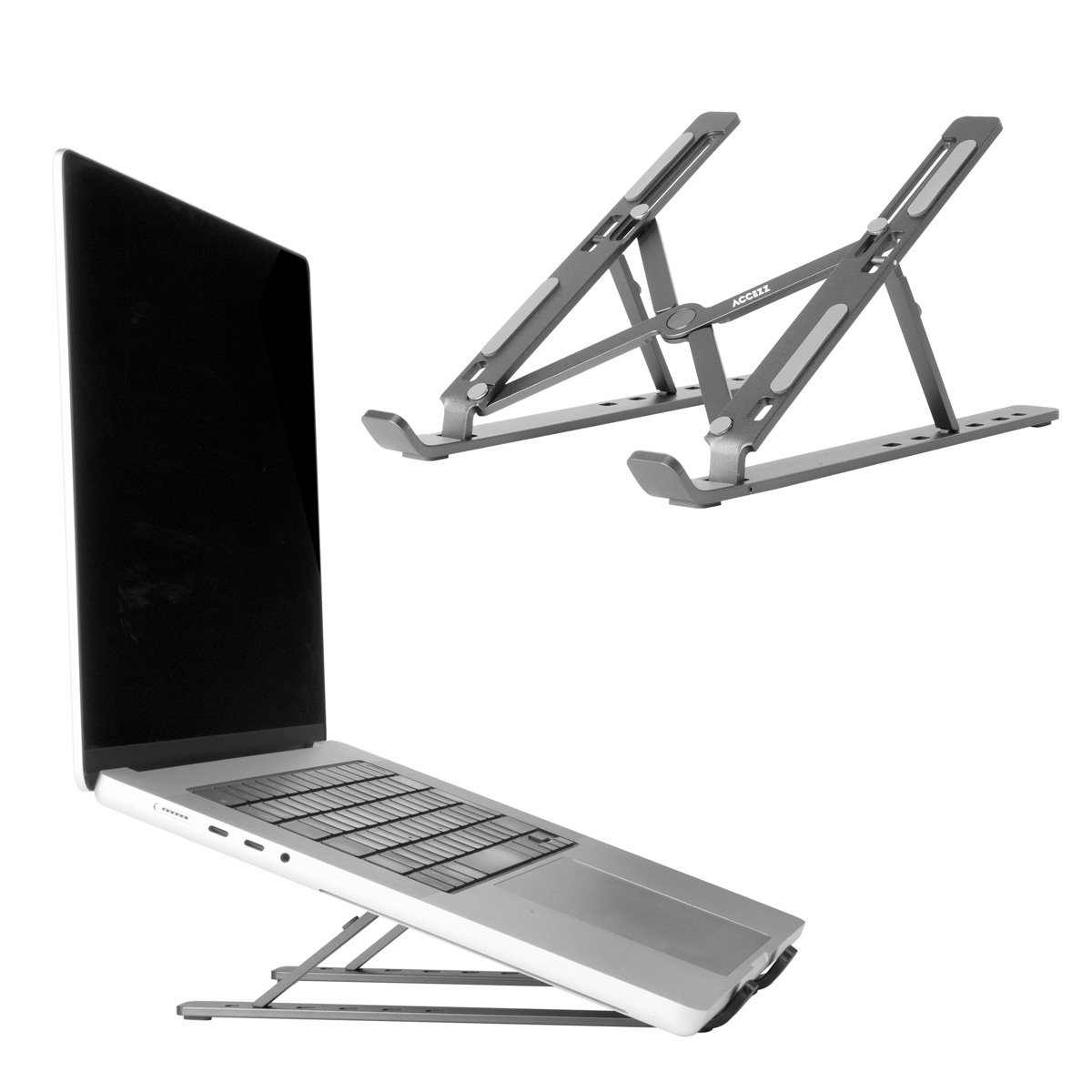 Accezz Laptop houder – Laptop standaard – Verstelbaar en opvouwbaar – Grijs