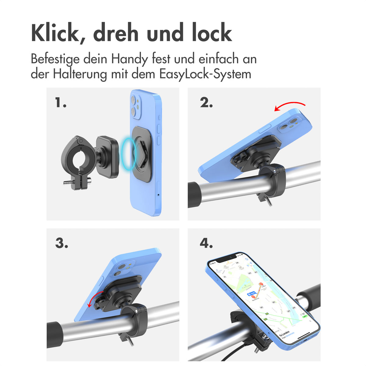 Accezz EasyLock telefoonhouder fiets - Universeel - Aluminium - 360 graden draaibaar - Zwart - Afbeelding 7