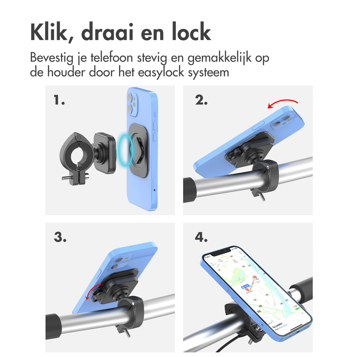 Accezz EasyLock telefoonhouder fiets - Universeel - Aluminium - 360 graden draaibaar - Zwart - Afbeelding 8