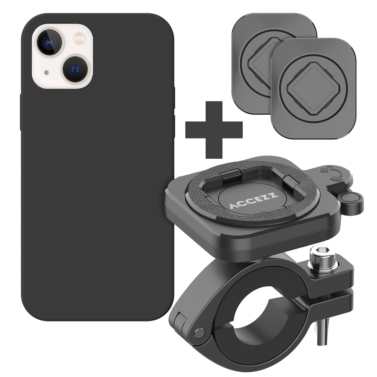 Accezz EasyLock telefoonhouder fiets – inclusief hoesje Apple iPhone 13 – Aluminium – 360 graden draaibaar – Zwart