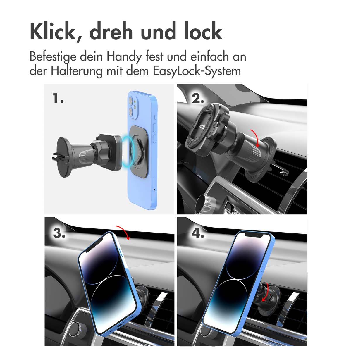 Accezz EasyLock telefoonhouder auto - Ventilatierooster - Universeel - 360 graden draaibaar - Zwart - Afbeelding 5
