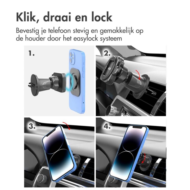 Accezz EasyLock telefoonhouder auto - Ventilatierooster - Universeel - 360 graden draaibaar - Zwart - Afbeelding 6