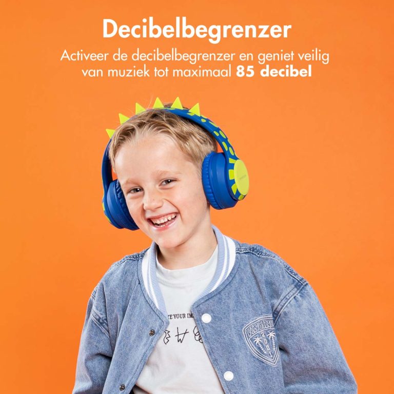 imoshion Kids Dino Bluetooth Headphones - Kinder koptelefoon met decibelbegrenzer - Draadloze koptelefoon + AUX kabel - Cobalt Blue / Lime - Afbeelding 9