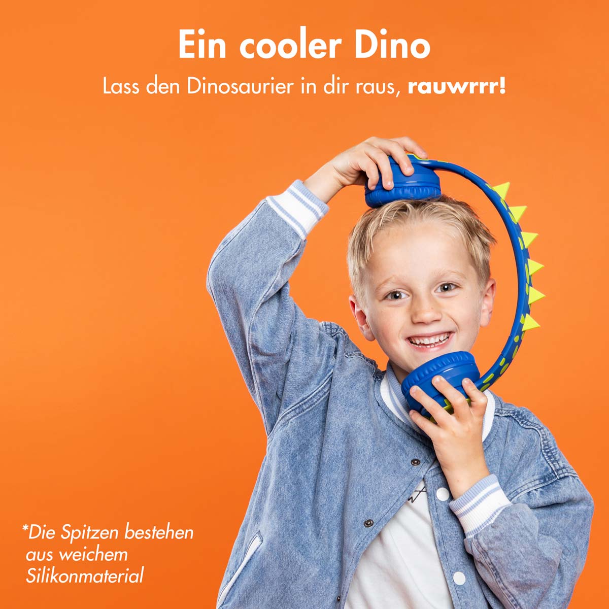 imoshion Draadloze Kinderkoptelefoon Dino LED Light - Decibelbegrenzer - Met AUX kabel - Cobalt Blue / Lime - Afbeelding 5