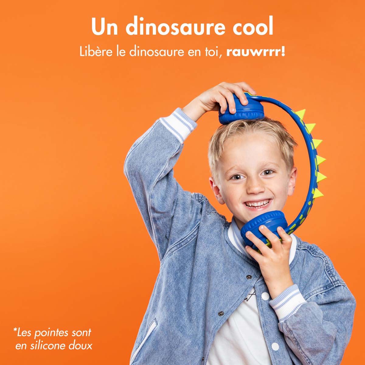 imoshion Draadloze Kinderkoptelefoon Dino LED Light - Decibelbegrenzer - Met AUX kabel - Cobalt Blue / Lime - Afbeelding 6