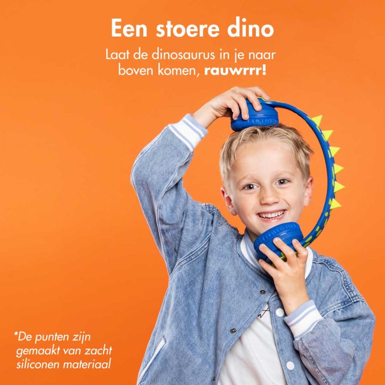 imoshion Kids Dino Bluetooth Headphones - Kinder koptelefoon met decibelbegrenzer - Draadloze koptelefoon + AUX kabel - Cobalt Blue / Lime - Afbeelding 4