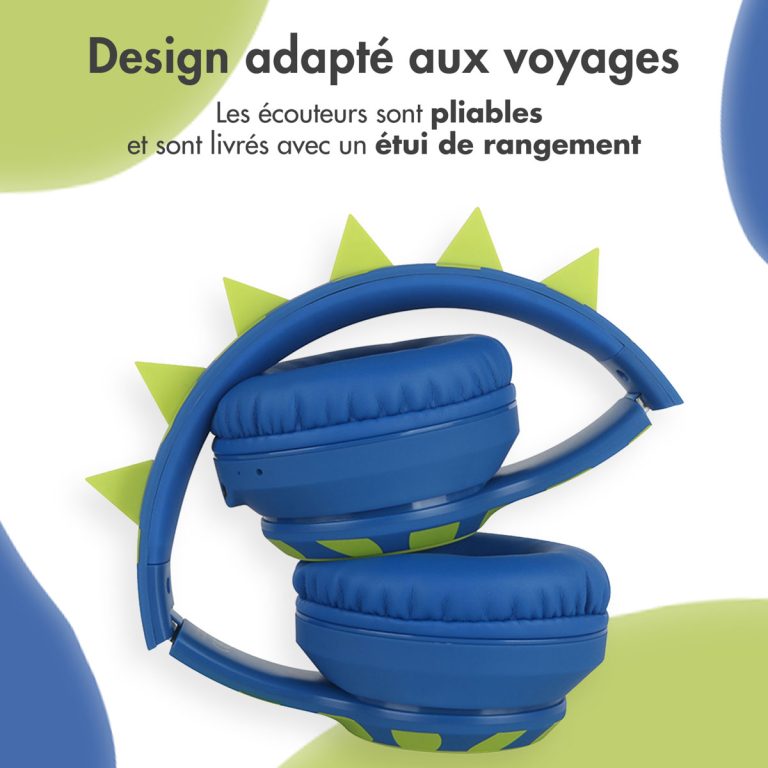 imoshion Kids Dino Bluetooth Headphones - Kinder koptelefoon met decibelbegrenzer - Draadloze koptelefoon + AUX kabel - Cobalt Blue / Lime - Afbeelding 10