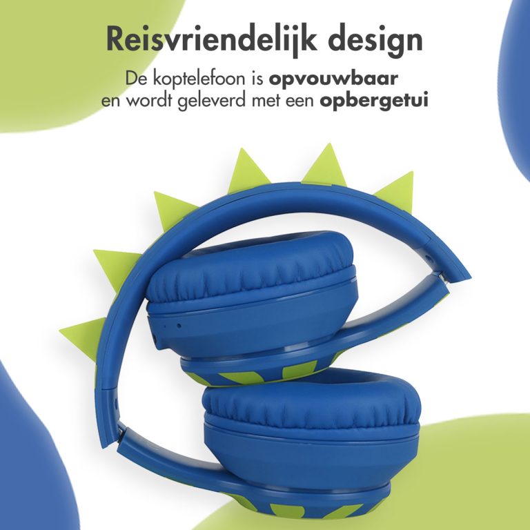 imoshion Kids Dino Bluetooth Headphones - Kinder koptelefoon met decibelbegrenzer - Draadloze koptelefoon + AUX kabel - Cobalt Blue / Lime - Afbeelding 3
