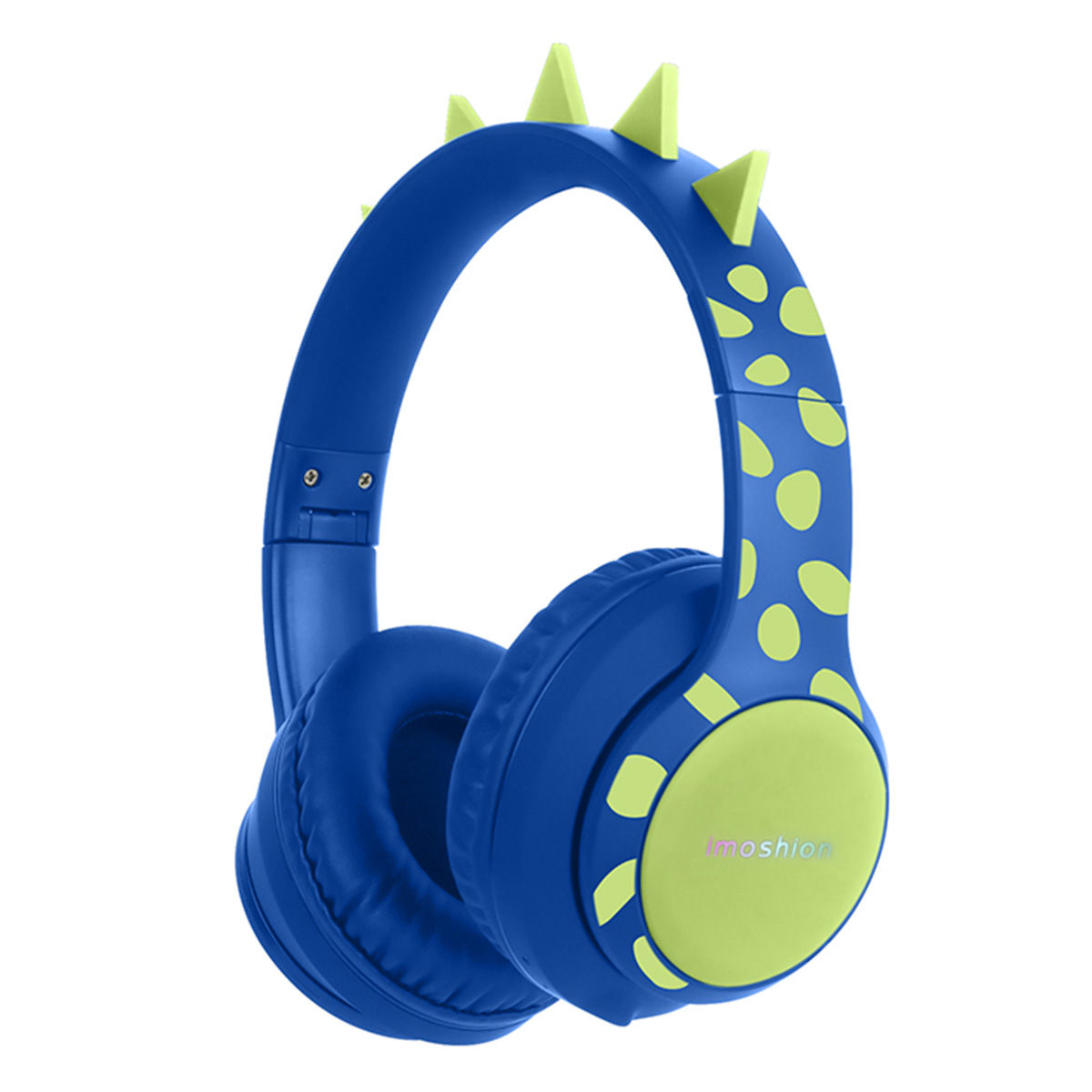 imoshion Draadloze Kinderkoptelefoon Dino LED Light - Decibelbegrenzer - Met AUX kabel - Cobalt Blue / Lime - Afbeelding 2