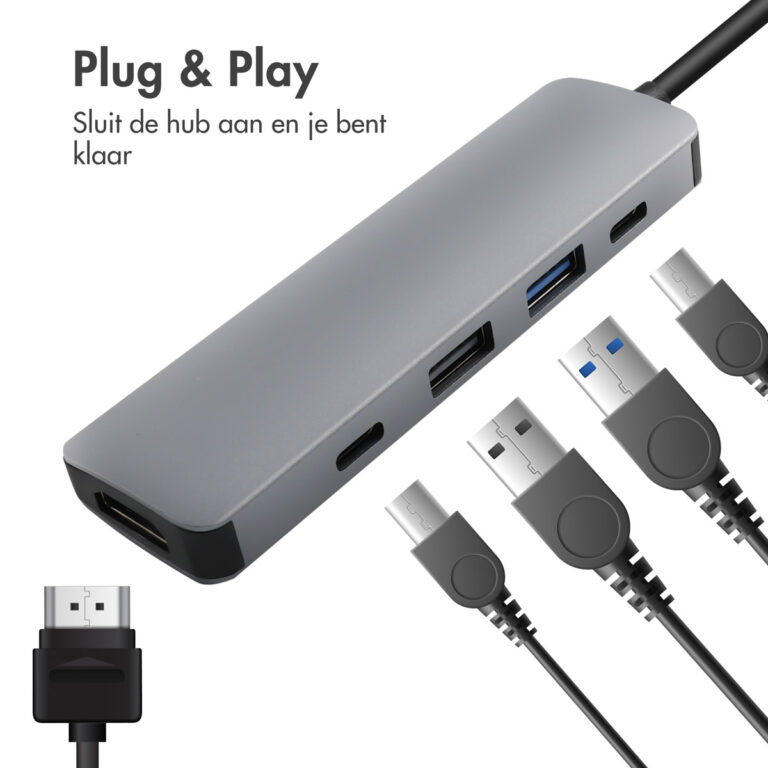 Accezz 5-in-1 USB-C Hub - 4K 30Hz Ultra HD - 100 Watt opladen - Docking station - Afbeelding 7