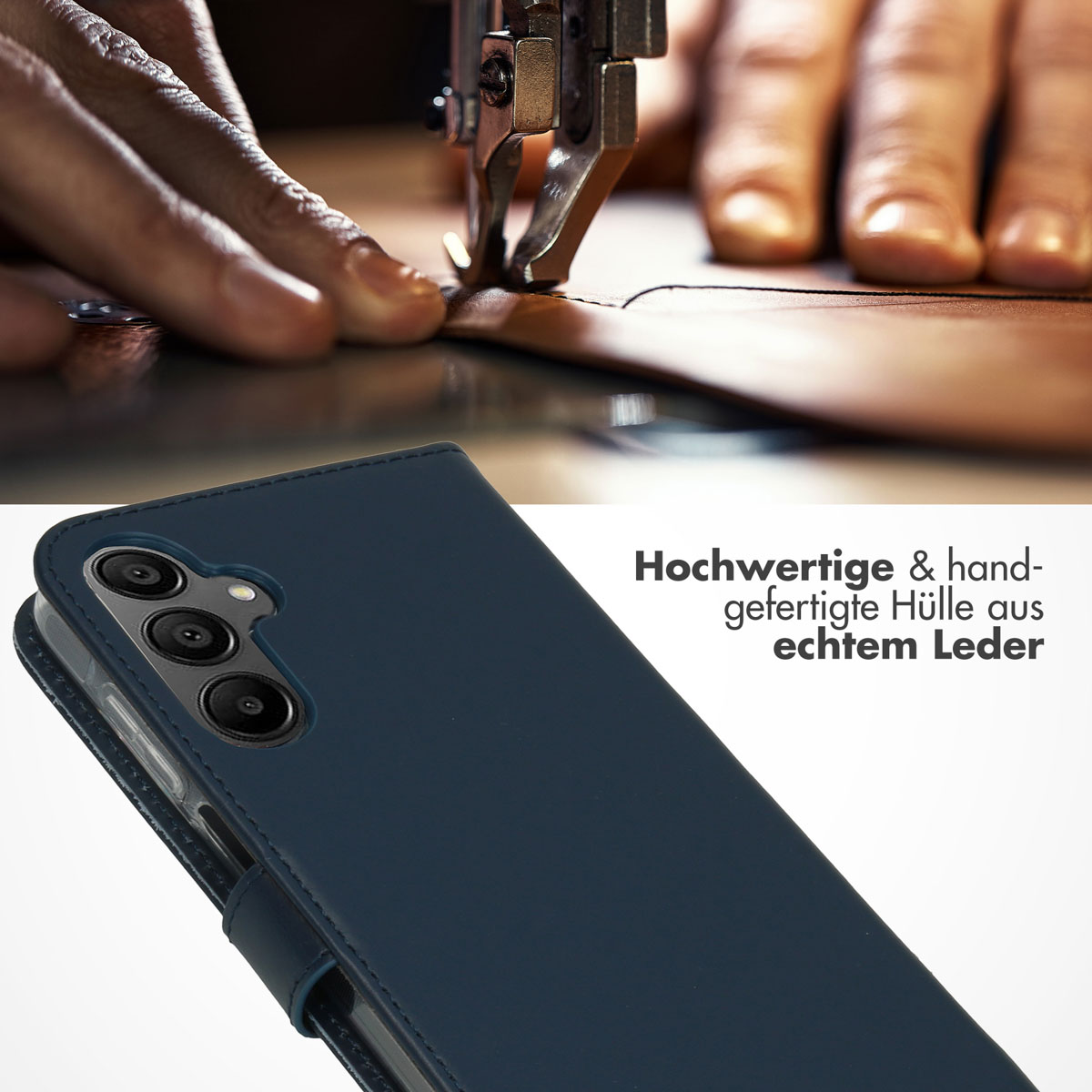 Selencia Echt Leren Bookcase Samsung Galaxy A15 (5G/4G) - Donkerblauw - Afbeelding 6