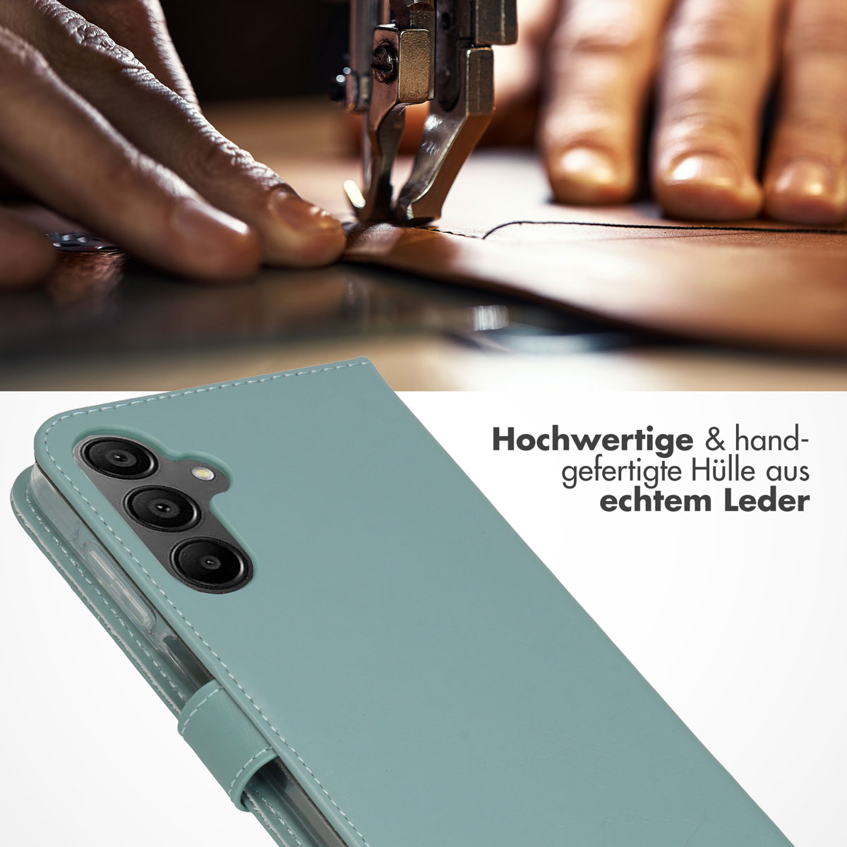 Selencia Echt Leren Bookcase Samsung Galaxy A15 (5G/4G) - Air Blue - Afbeelding 6