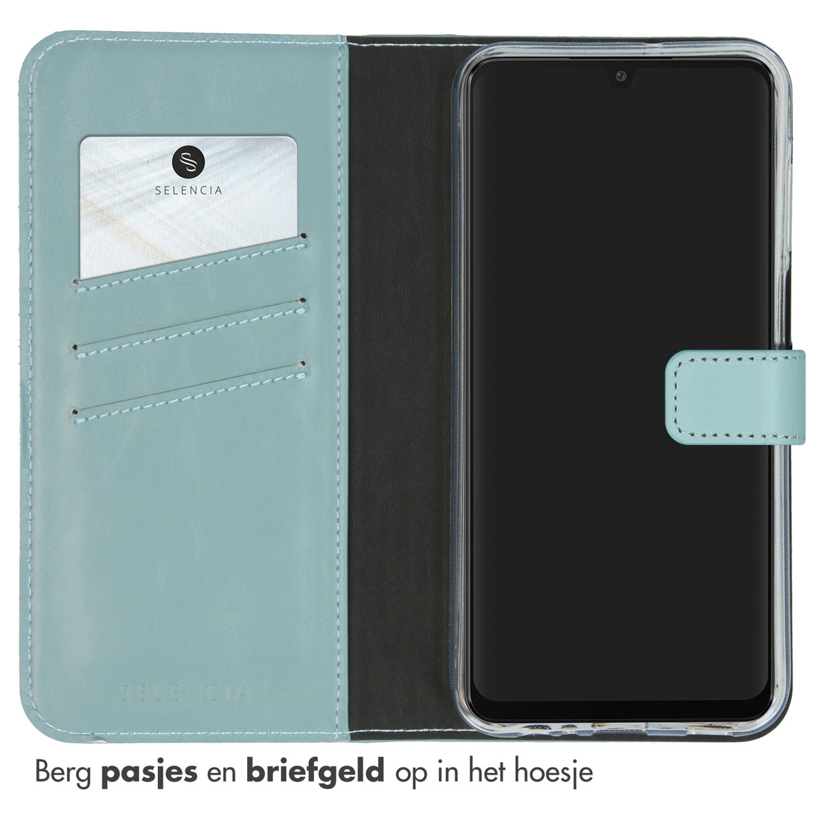Selencia Echt Leren Bookcase Samsung Galaxy A15 (5G/4G) - Air Blue - Afbeelding 7