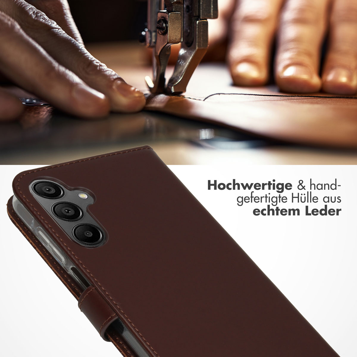 Selencia Echt Leren Bookcase Samsung Galaxy A15 (5G/4G) - Donkerbruin - Afbeelding 6