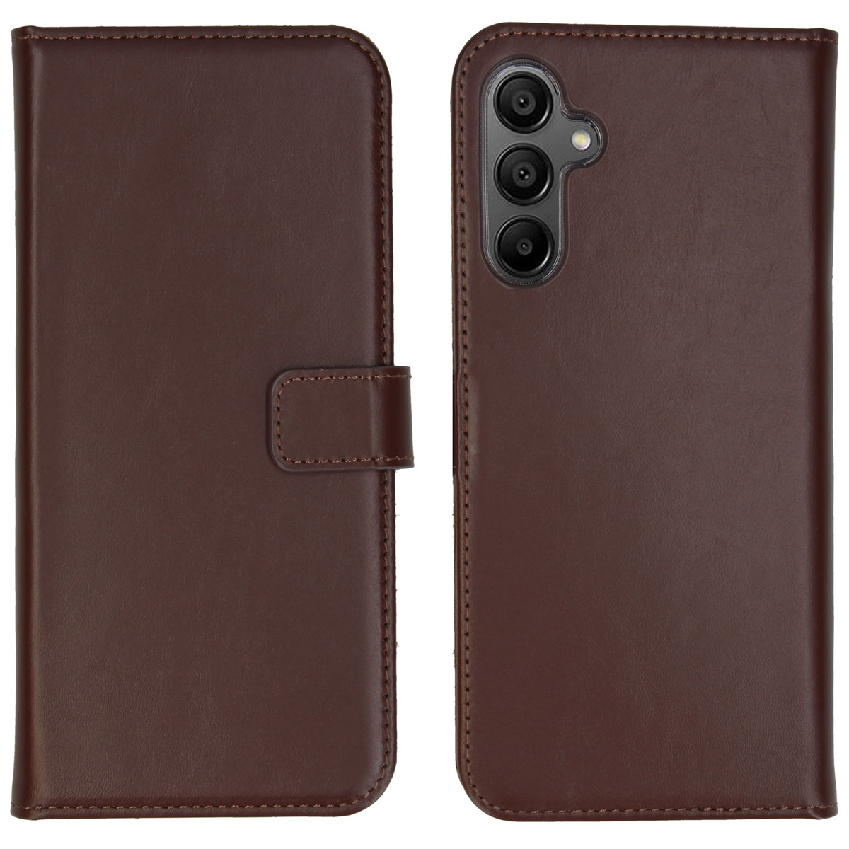 Selencia Echt Leren Bookcase Samsung Galaxy A15 (5G/4G) - Donkerbruin - Afbeelding 2