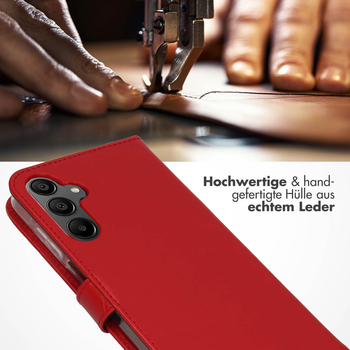 Selencia Echt Leren Bookcase Samsung Galaxy A15 (5G/4G) - Rood - Afbeelding 6