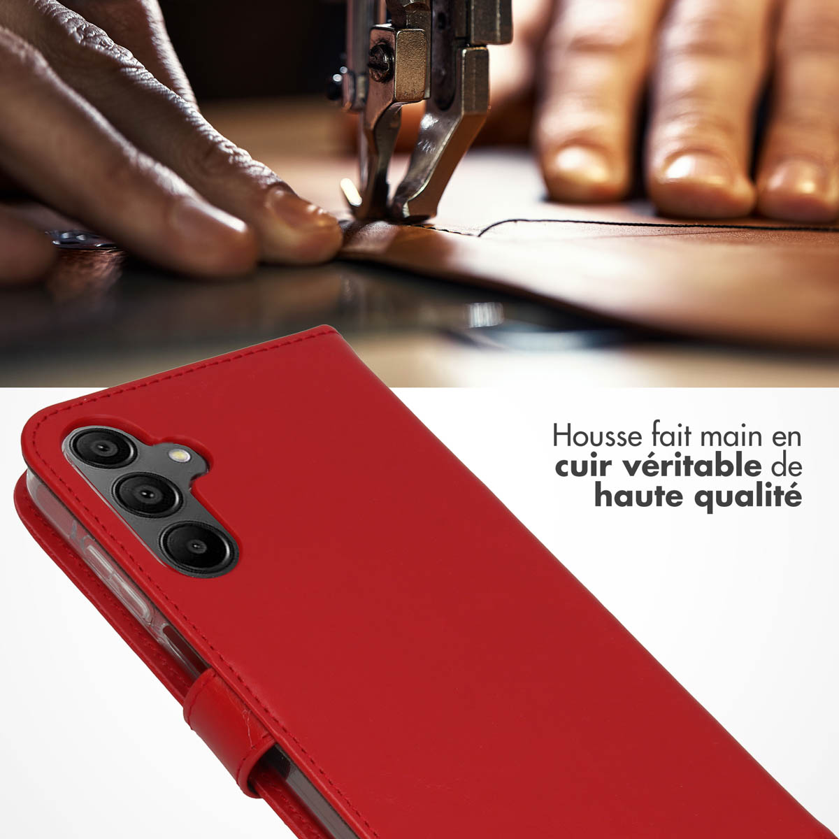 Selencia Echt Leren Bookcase Samsung Galaxy A15 (5G/4G) - Rood - Afbeelding 5