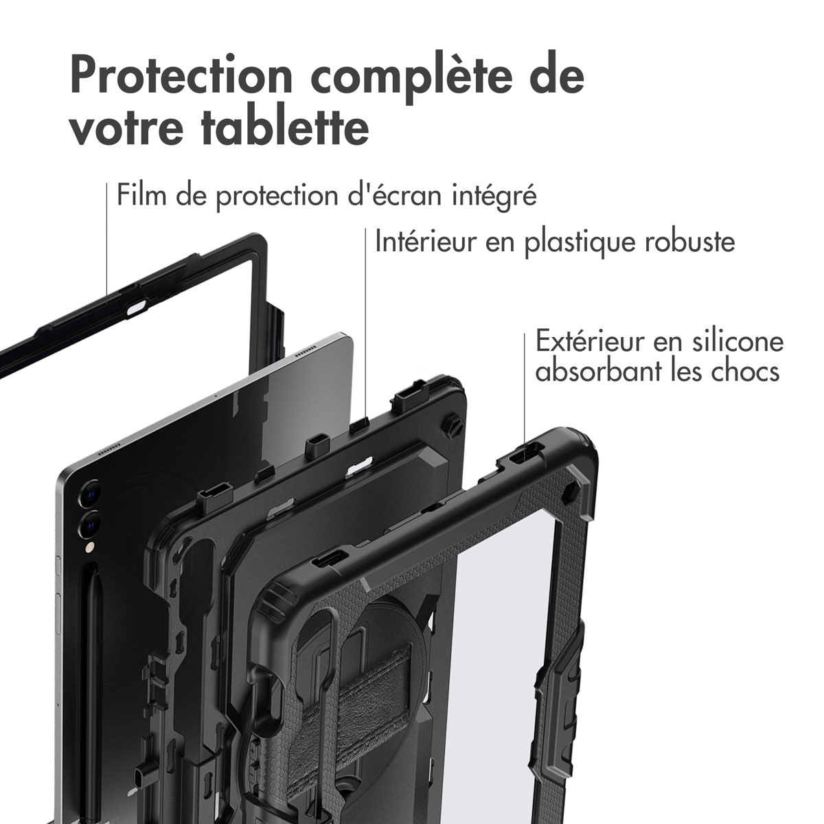 Accezz Rugged Backcover met schouderstrap Samsung Galaxy Tab S10 Plus / Tab S9 FE Plus / Tab S9 Plus - Zwart - Afbeelding 7