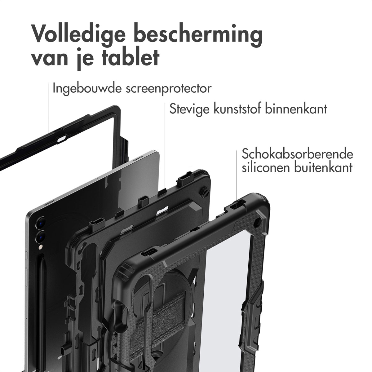 Accezz Rugged Backcover met schouderstrap Samsung Galaxy Tab S10 Plus / Tab S9 FE Plus / Tab S9 Plus - Zwart - Afbeelding 8