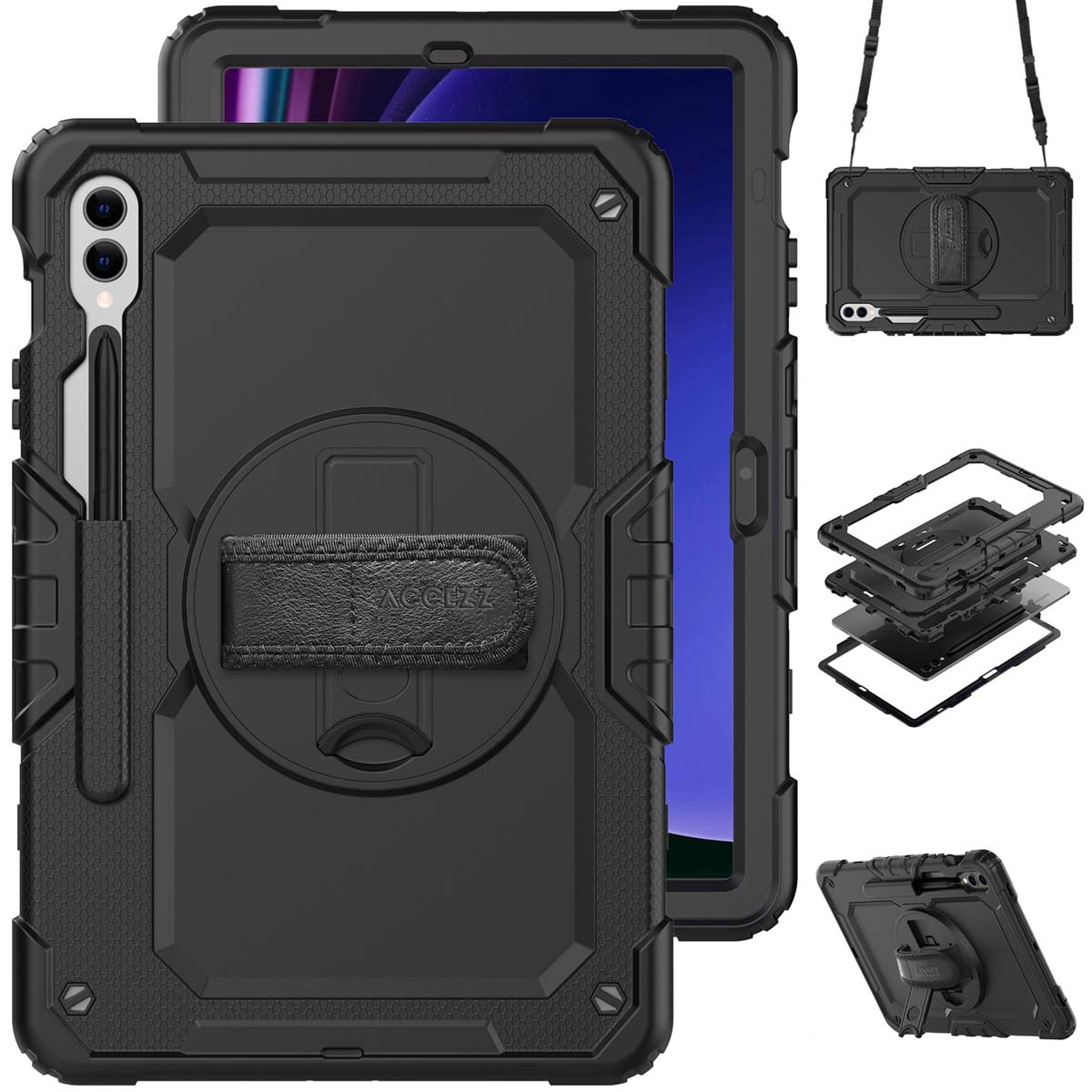 Accezz Rugged Backcover met schouderstrap Samsung Galaxy Tab S10 Plus / Tab S9 FE Plus / Tab S9 Plus - Zwart - Afbeelding 2