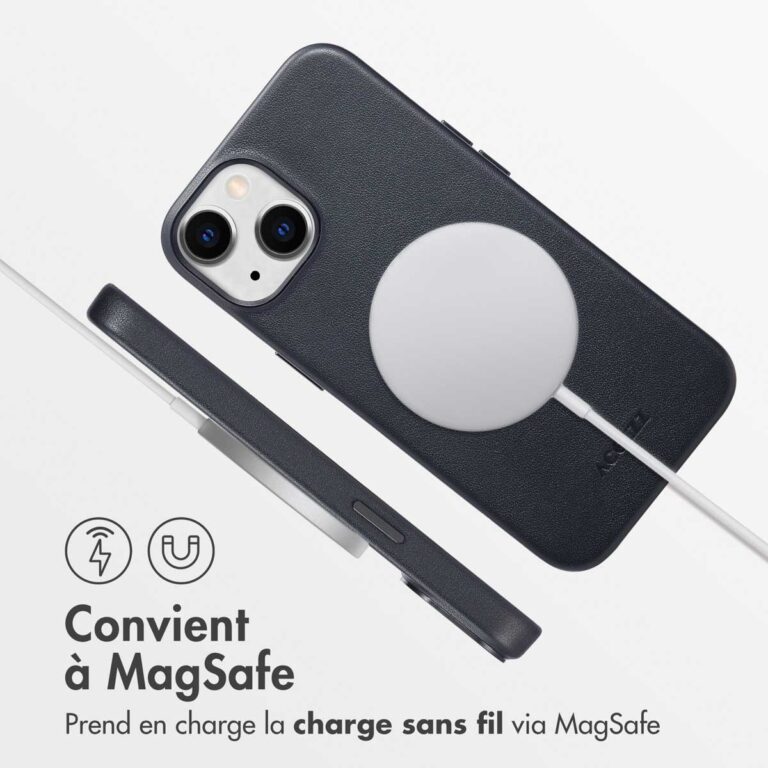 Accezz MagSafe Leather Backcover Apple iPhone 14 - Onyx Black - Afbeelding 7