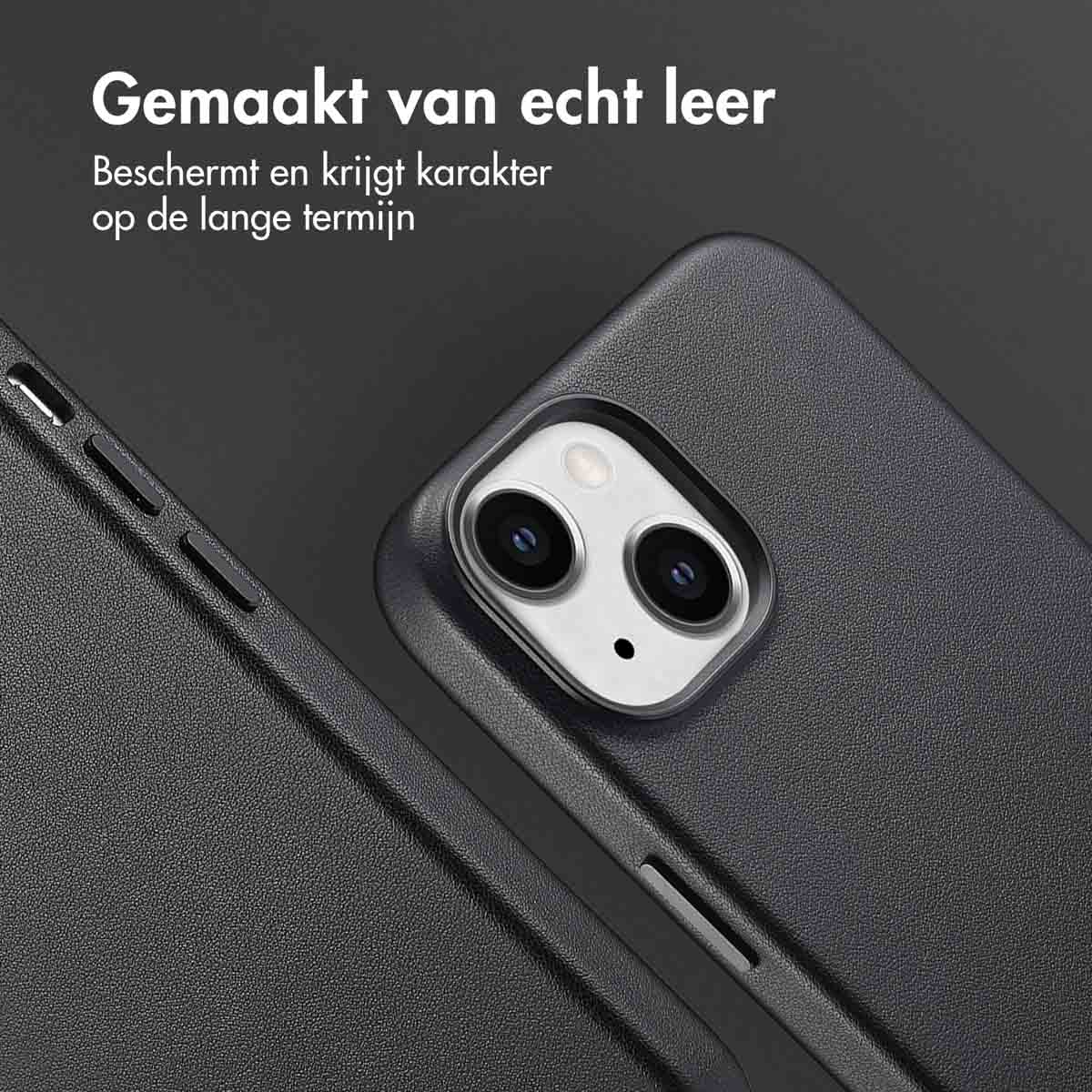Accezz MagSafe Leather Backcover Apple iPhone 14 - Onyx Black - Afbeelding 5