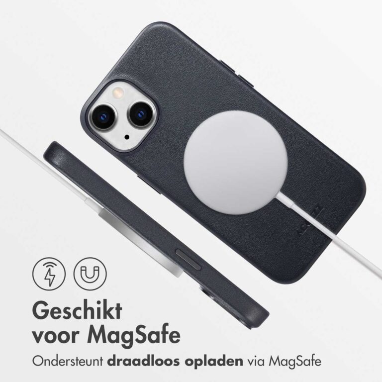 Accezz MagSafe Leather Backcover Apple iPhone 14 - Onyx Black - Afbeelding 5