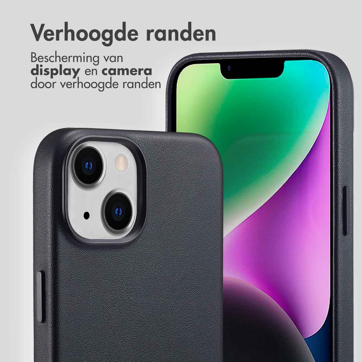 Accezz MagSafe Leather Backcover Apple iPhone 14 - Onyx Black - Afbeelding 4