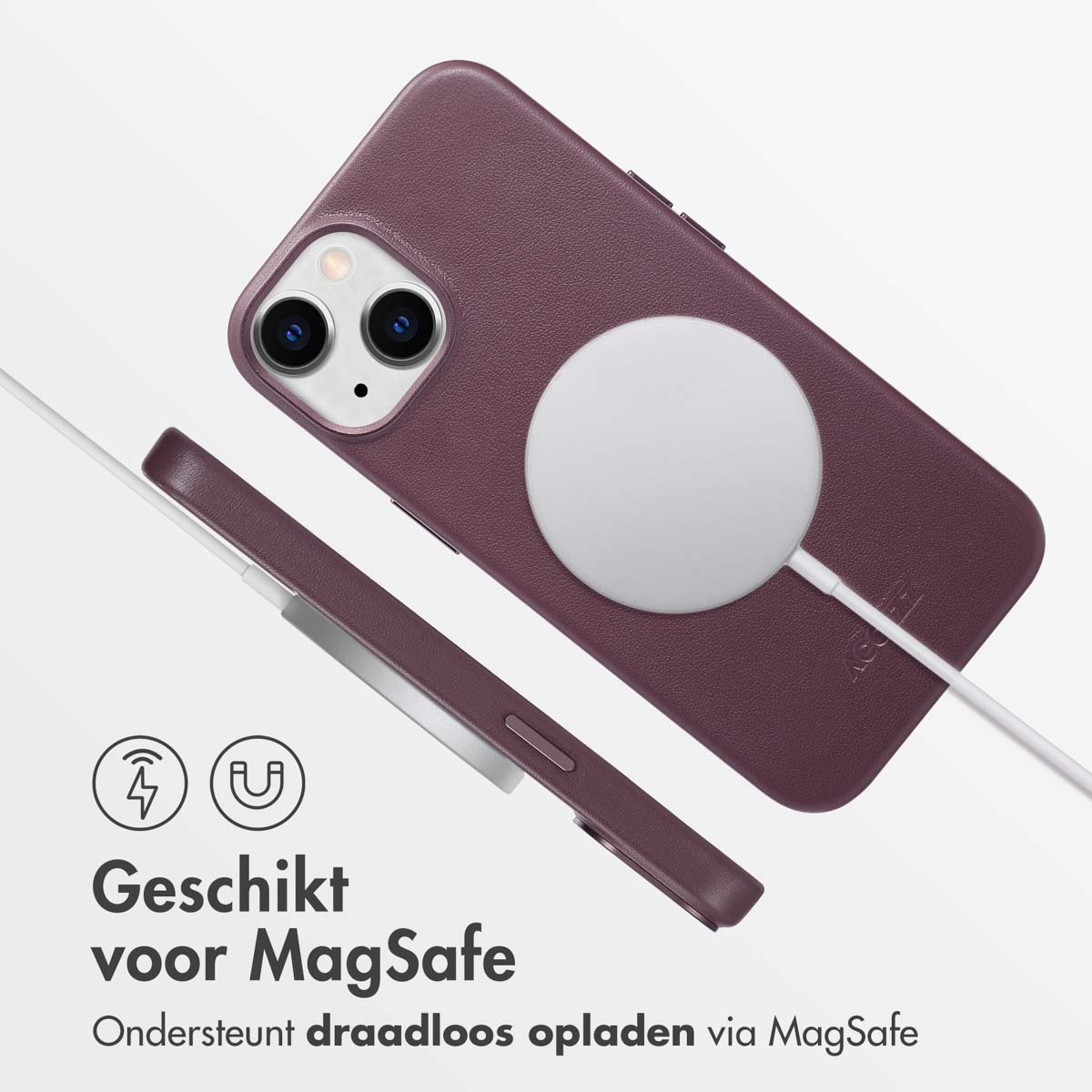Accezz MagSafe Leather Backcover Apple iPhone 14 - Heath Purple - Afbeelding 7