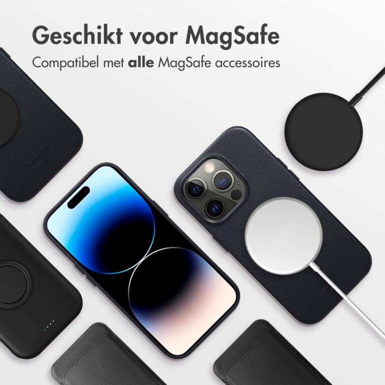 Accezz MagSafe Leather Backcover Apple iPhone 14 Pro - Onyx Black - Afbeelding 8