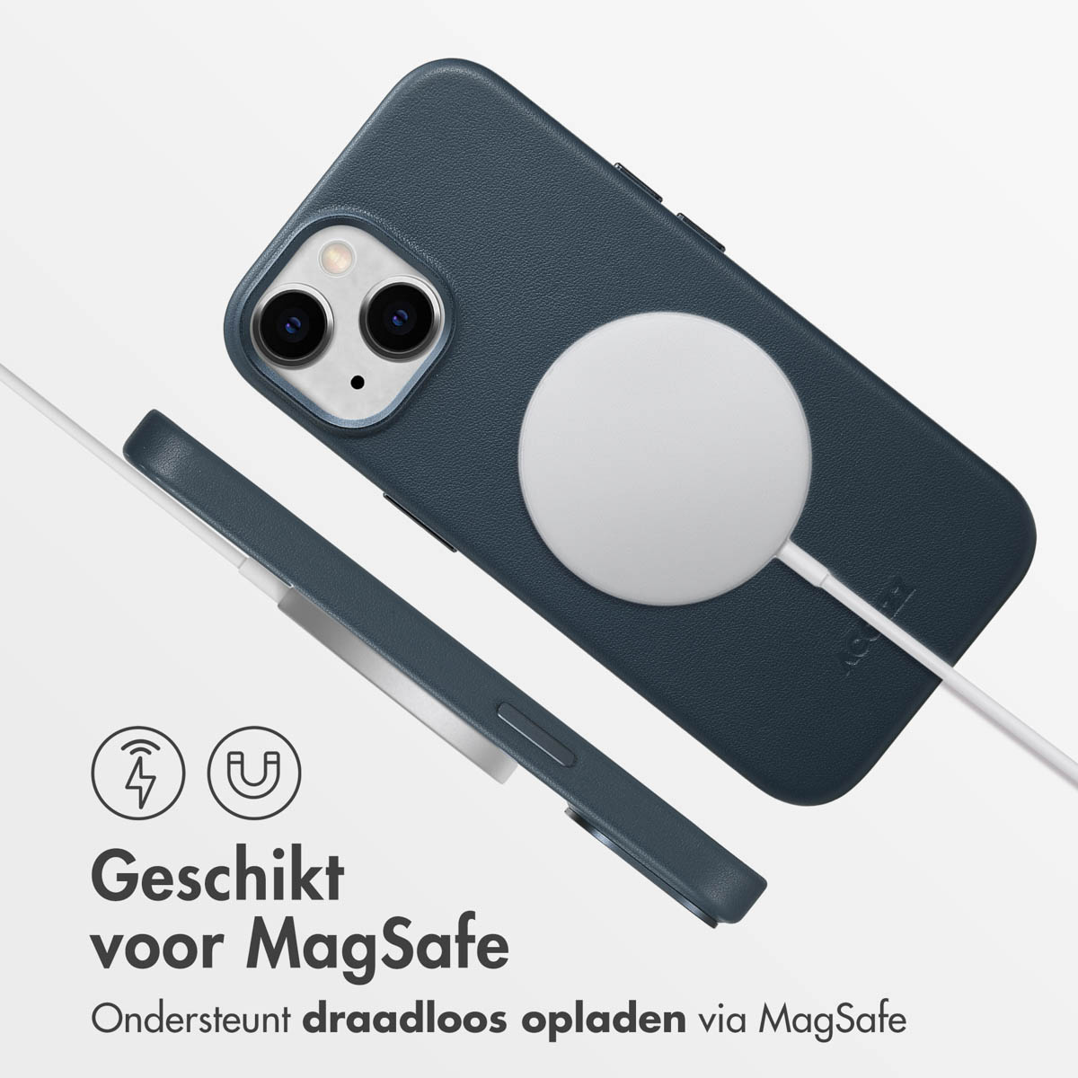 Accezz MagSafe Leather Backcover Apple iPhone 15 - Nightfall Blue - Afbeelding 7