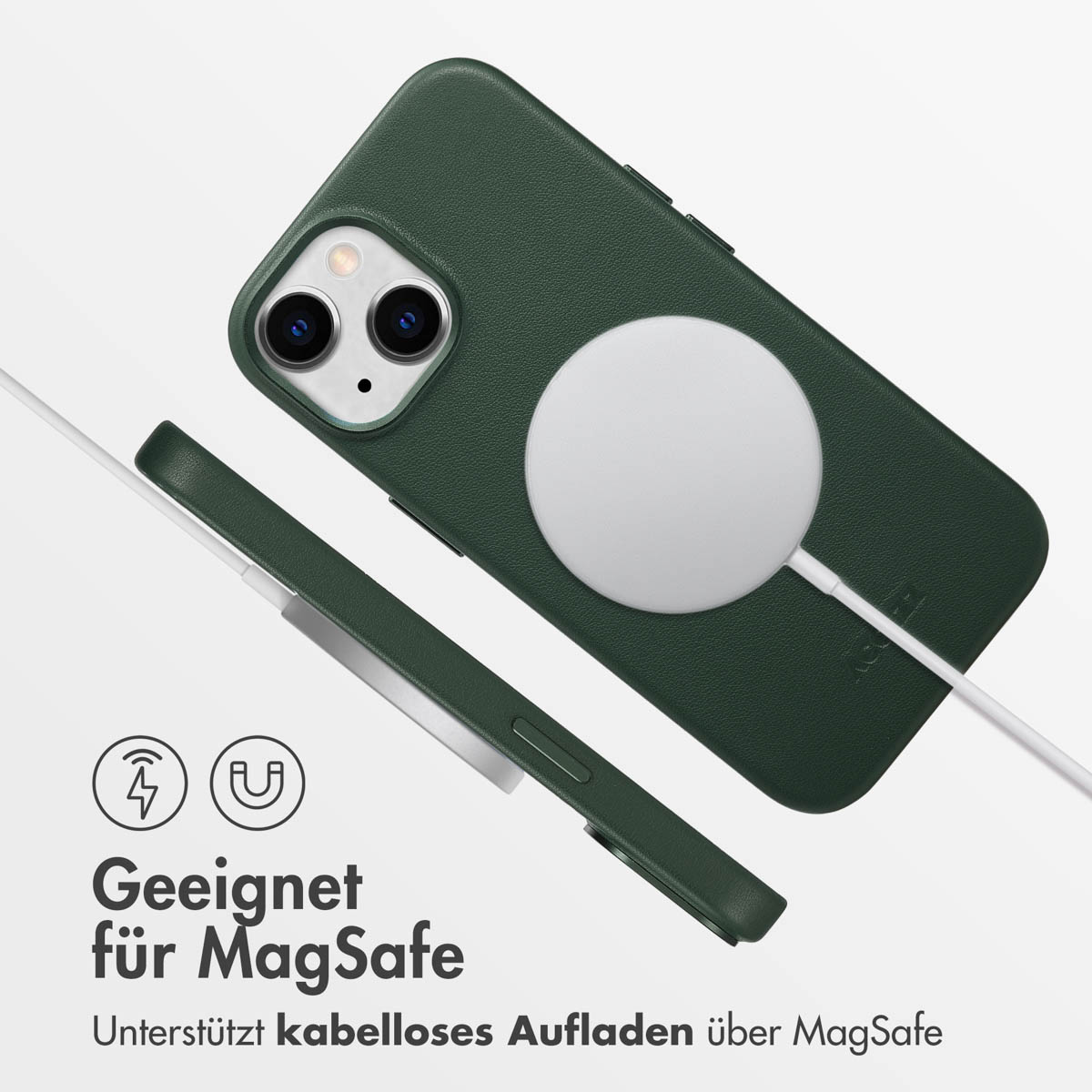 Accezz MagSafe Leather Backcover Apple iPhone 15 - Cedar Green - Afbeelding 8