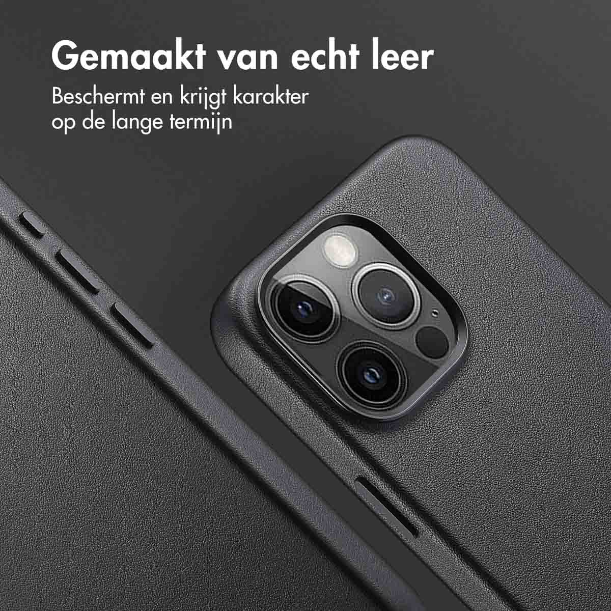 Accezz MagSafe Leather Backcover Apple iPhone 15 Pro Max - Onyx Black - Afbeelding 5