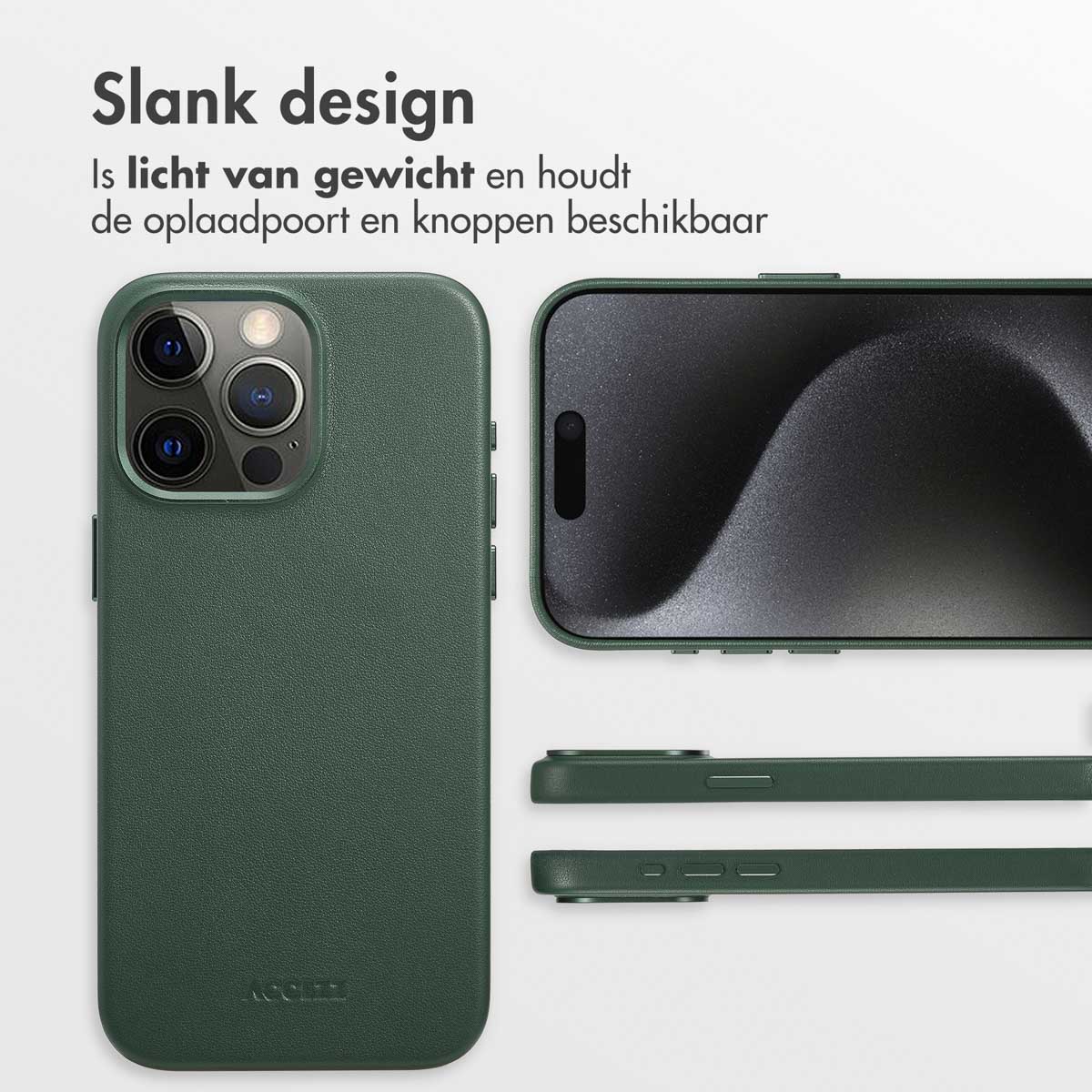 Accezz MagSafe Leather Backcover Apple iPhone 15 Pro Max - Cedar Green - Afbeelding 4